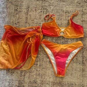 SHEIN Orange and Red Bikini Set